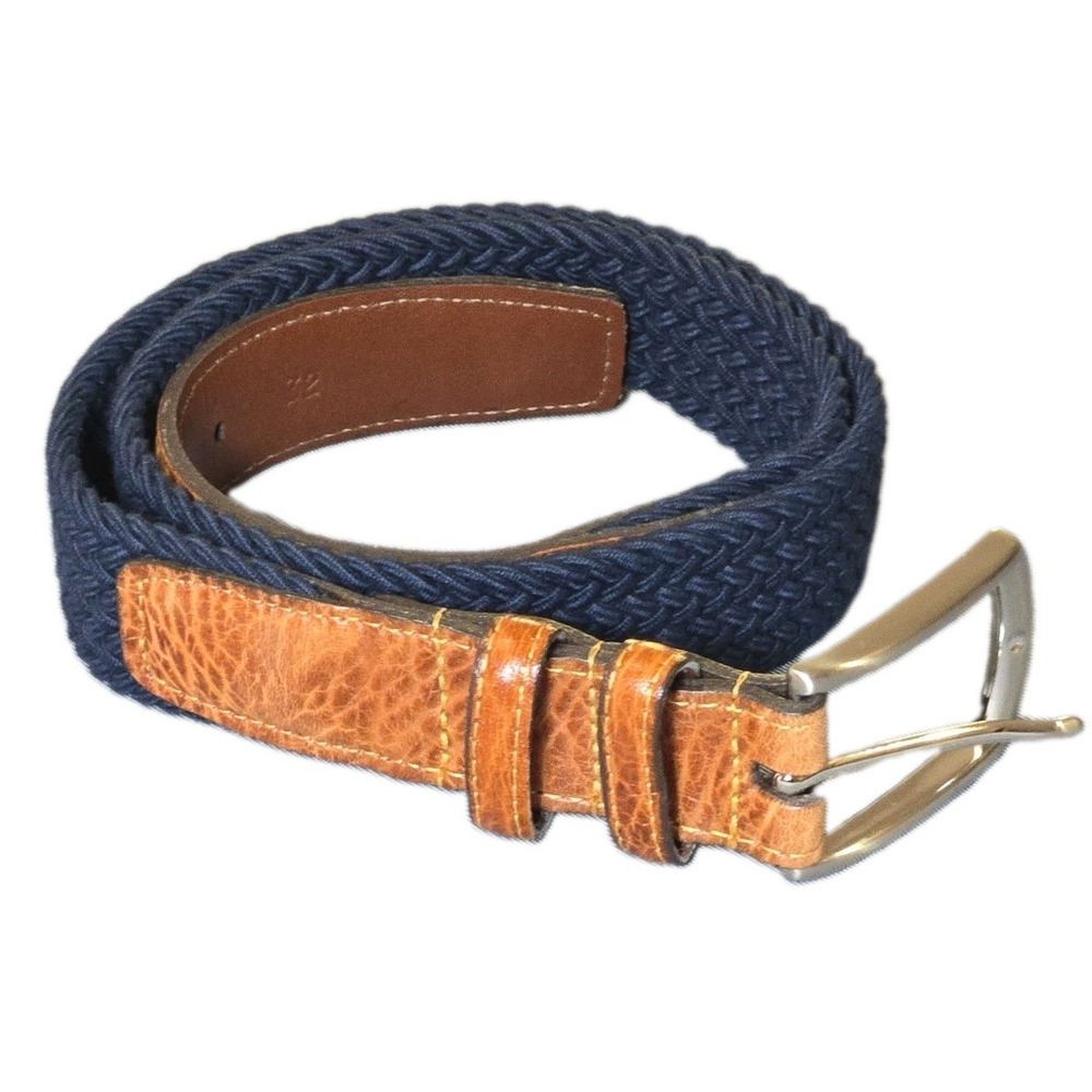 Torino Woven Braided Rope Leather Trim Belt Blue Size 32 Made in USA